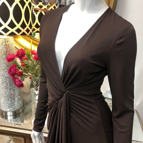 GUCCI Brown Twist Front Long Sleeved Dress - Picture 8 of 8
